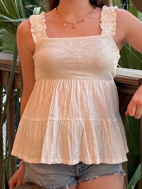 Altar'd State Cream Ruffled Smocked Tiered Tank
